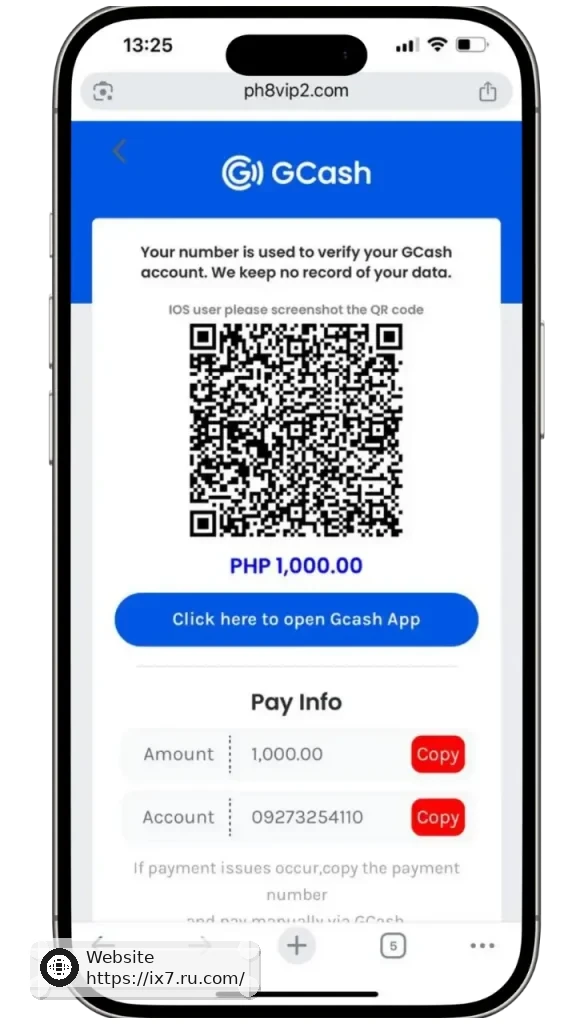 IX7 Deposito Gcash account